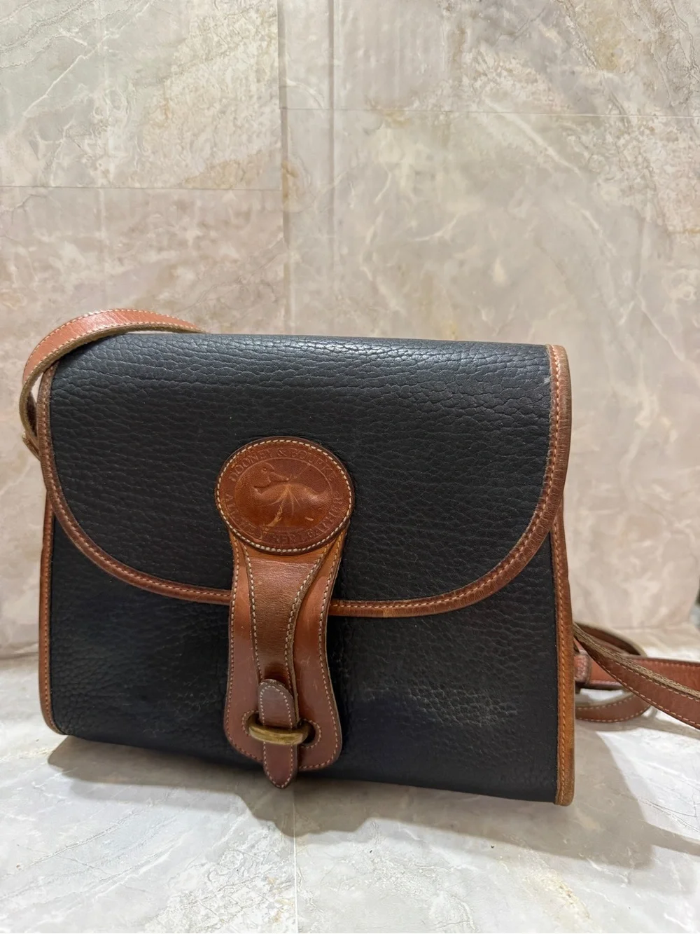 Dooney & Bourke Black and Brown Pebbled Leather Messenger Bag